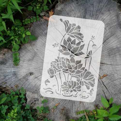 Miniatura 3 de FINGERINSPIRE Plantilla de pintura de lirio de agua de loto, 11.7 x 8.3 pulgadas, hueca de flor de loto, hoja de brote de loto para pared, álbum