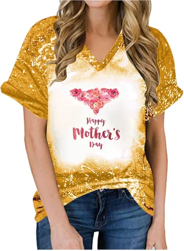 Women's Happy Mother's Day Letter Print Shirts Flower Graphic Blouses Top Casual Tie Dye Casual Fashion Basic Tee Tops