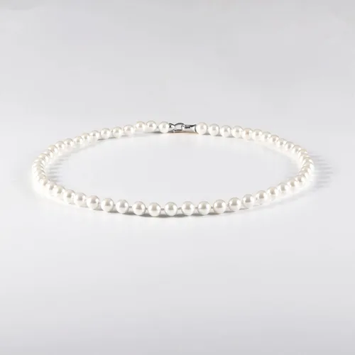 Miniatura 6 de Collar de perlas de concha para mujer con perlas cultivadas redondas blancas de agua dulce de calidad AAA+, cierre de plata de ley 925 chapado