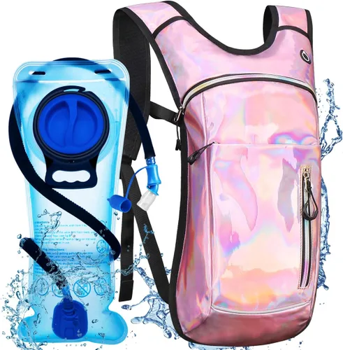 Miniatura 10 de Mochila de hidratación con vejiga de agua de 2 L, mochila de agua para raves, paquete de hidratación de aislamiento ligero para hombres y mujeres