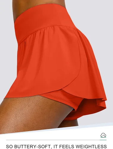 Miniatura 5 de Pantalones cortos de correr fluidos para mujer con 4 bolsillos, 2 en 1, cintura alta, para entrenamiento de mariposa, pantalones cortos de tenis