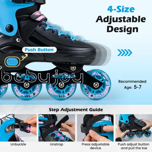 Miniatura 2 de BABY JOY Patines en línea, 4 tamaños ajustables para niños con ruedas iluminadas para niños de 5 a 14 años, divertidos patines iluminadores
