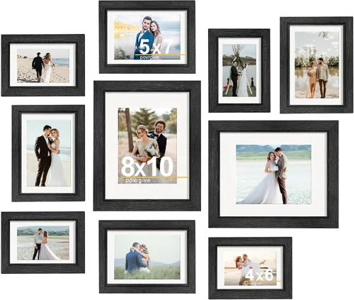 Povrgive Juego de marcos de fotos de 10 - 8 x 10, 5 x 7, 4 x 6, juego de marcos de galería para decoración de pared de collage, marco de madera con