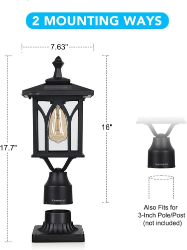 Miniatura 5 de ST4328Q-W - Lámpara solar de poste exterior de aluminio fundido blanco con montaje de pire de 3 pulgadas para poste, pilar, patio, jardín, paisaje