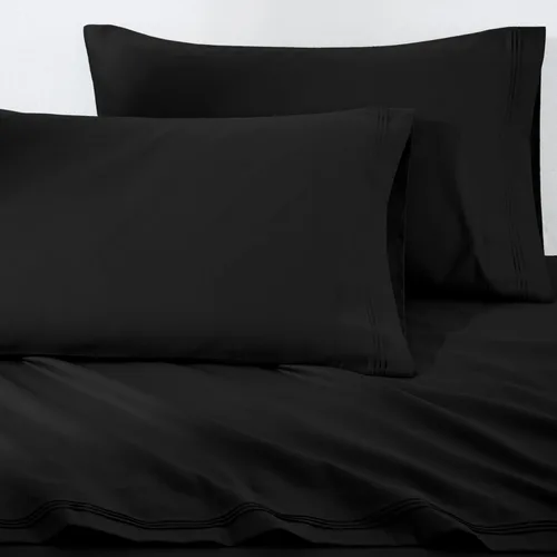 Miniatura 2 de Juego de fundas de almohada tamaño grande de algodón egipcio, de 1500 hilos, de color liso., Negro, Estándar