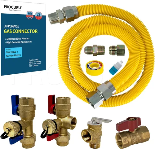 Miniatura 10 de PROCURU Conector de gas flexible universal de 1" de diámetro exterior x 24" (2 pies) x 3/4" MIP x 3/4" FIP, con/sin válvulas de servicio, tubería
