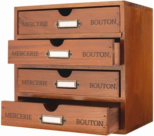 Miniatura 15 de Caja de almacenamiento de madera, organizador de escritorio rústico con 3 cajones, accesorios de escritorio de oficina, estante grande