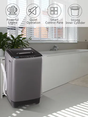 Miniatura 4 de KRIB BLING - Lavadora completamente automática con bomba de drenaje, lavadora compacta de 17.7 libras, 10 programas de lavado y 8 niveles de agua