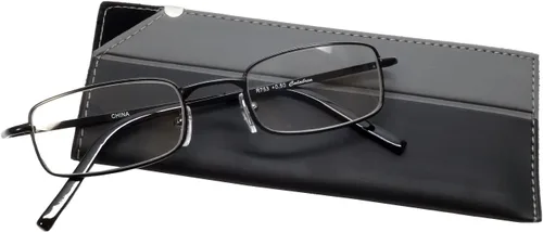 Miniatura 5 de Calabria 753XL - Gafas de lectura extra anchas y grandes con bisagra de resorte de metal, color negro+0.50