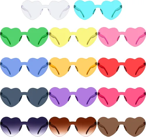 SIQUK 14 pares de lentes de sol con forma de corazón sin marco, 14 colores, Multi colorido
