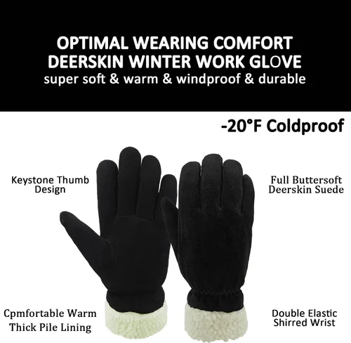Miniatura 2 de SKYDEER 3M Thinsulate Thermal Winter Work Gloves with Windproof Premium Genuine Deerskin Suede Leather (Unisex SD8671T)