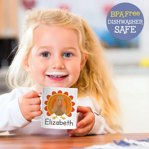 Miniatura 4 de Taza irrompible personalizada de Acción de Gracias con nombre del niño, apta para lavavajillas, sin BPA