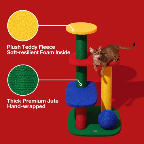 Miniatura 6 de VETRESKA Torre para gatos de varios niveles de 38.6 pulgadas, árbol para gatos con plataforma, postes rascadores de sisal y bola para rascar, centro