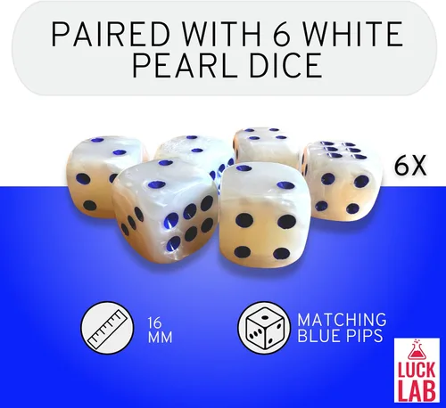 Miniatura 3 de Luck Lab Taza de dados de cuero negro con tapa, incluye 6 dados de perlas a juego, interior de terciopelo azul para agitación silenciosa, uso