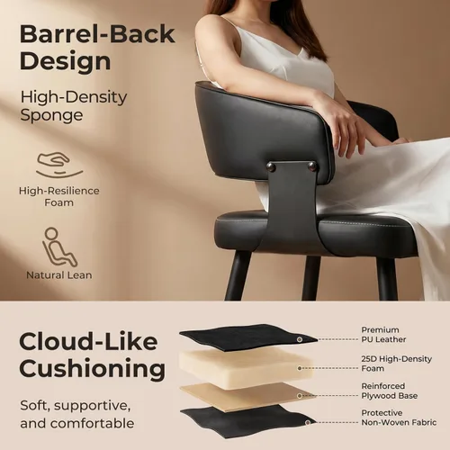 Miniatura 3 de Dining Chairs Set of 2, Modern Upholstered Faux Leather Kitchen Chairs with Curved Back, Easy to Assemble & Clean for Dining Room, Restaurant, Cafe