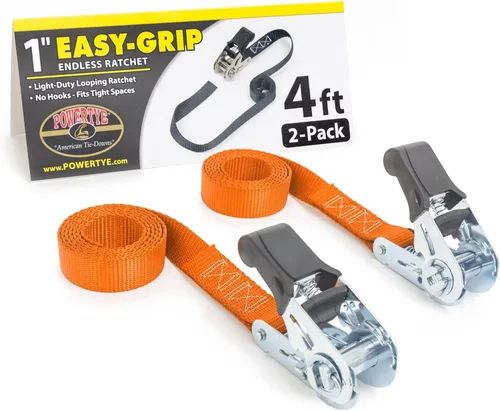 Miniatura 5 de PowerTye - Correa de trinquete sin fin - 1 pulgada x 7 pies de fácil agarre (sin ganchos), correa de amarre con límite de carga de trabajo de 400