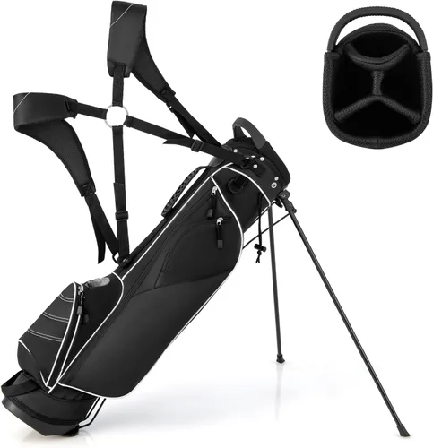 Tangkula Bolsa de golf ligera y organizada, bolsa de hombro fácil de transportar con separadores de 4 vías y 4 bolsillos para almacenamiento Negro