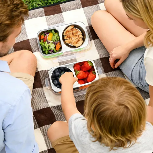 Miniatura 2 de Recipientes de acero inoxidable con tapa, contenedores reutilizables de 2 compartimentos para aperitivos a prueba de fugas, contenedor