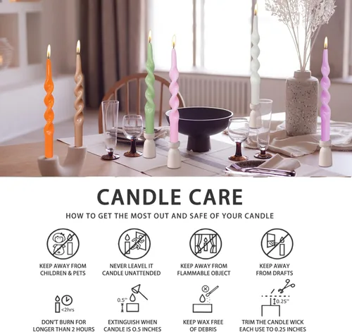Miniatura 6 de Pink Candlesticks - Juego de 2 velas cónicas en espiral, sin perfume, de 10 pulgadas de largo, velas cónicas sin perfume para decoración del hogar