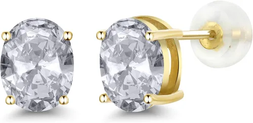 Miniatura 70 de Gem Stone King Aretes de oro de 14 quilates con piedra natal ovalada de 0.315 x 0.236 in Aretes de oro para mujer