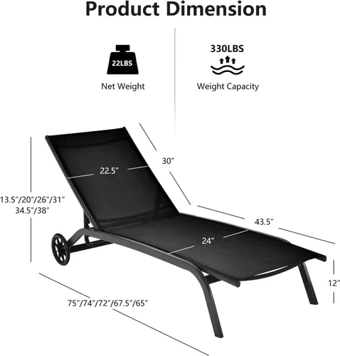 Miniatura 3 de COSTWAY Tumbona para exteriores con ruedas, silla de bronceado ajustable de 6 posiciones con marco de aluminio estable, silla de descanso portátil