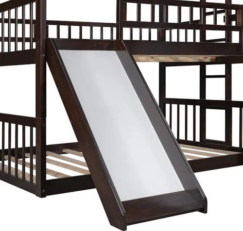 Miniatura 7 de Harper & Bright Designs Literas triples con tobogán, 3 literas de tamaño matrimonial sobre cama matrimonial sobre cama matrimonial, cama triple