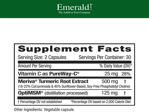 Miniatura 2 de Emerald Labs Meriva Turmeric Plus - Meriva cúrcuma, PureWay-C Vitamina C y OptiMSM - Apoya la salud de las articulaciones y la respuesta inmune - 60