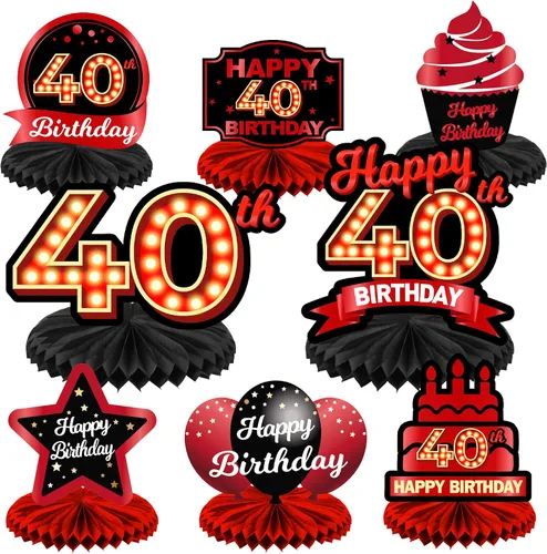 Miniatura 88 de Feliz Cumpleaños 15 Centros de Mesa de Panal Rojo y Negro Globos Decoración Temática de Mesa Decoraciones de Mesa Adornos de Mesa para Niñas Mujeres