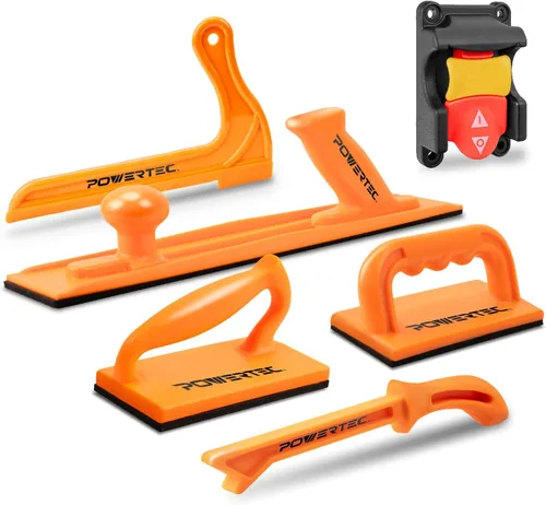Miniatura 12 de POWERTEC Bloque de empuje y empujador para sierra de mesa, mesa de enrutador, sierra de cinta y ensambladora, asas ergonómicas, agarre máximo