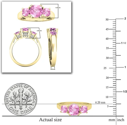 Miniatura 55 de Dazzlingrock Collection Anillo de boda de 3 piedras preciosas creadas en el centro de cojín de 0.04 quilates y diamante blanco natural redondo