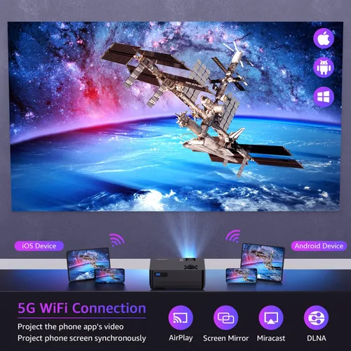 Miniatura 8 de Proyector con WiFi 5G y Bluetooth, proyector nativo 1080P [pantalla de proyector incluida], proyector de película Full HD 18000LM, pantalla de cine