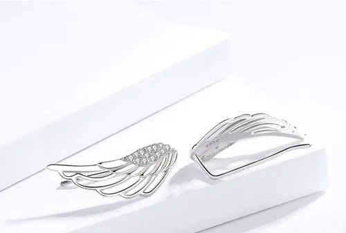 Miniatura 6 de Oído Crawler, Mariafashion Cuff Earrings Plata Sterling Climber Hipoalergénico Oído Envoltura Angular Alas Diamante Zircon Stud Pendientes