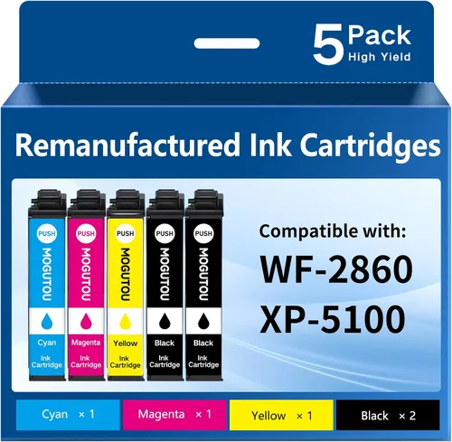Paquete múltiple de cartuchos de tinta de repuesto remanufacturados para impresora WF-2860 XP-5100 (2 negro, cian, magenta, amarillo)