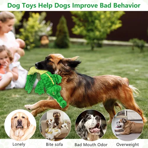 Miniatura 4 de Letsmeet Juguetes Grandes de Cocodrilo Chirriante para Perros, Juguetes Interactivos para Cachorros con Papel Arrerugado, Juguete de Tirones
