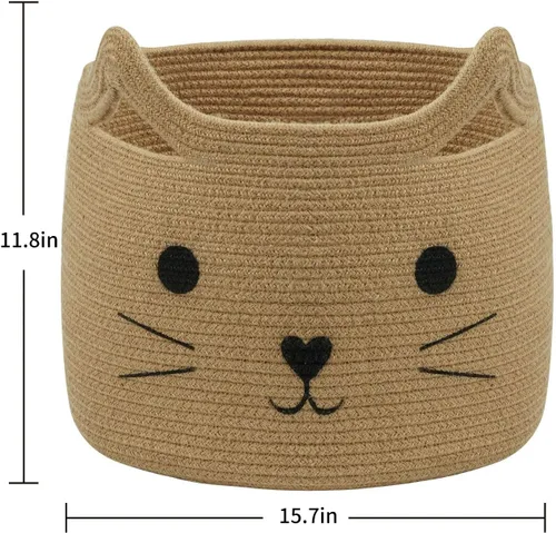 Miniatura 2 de Cesta pequeña de almacenamiento, cesta de juguetes para mascotas negra y linda para gatos, perros, cesta de cuerda decorativa para organizar, cesta