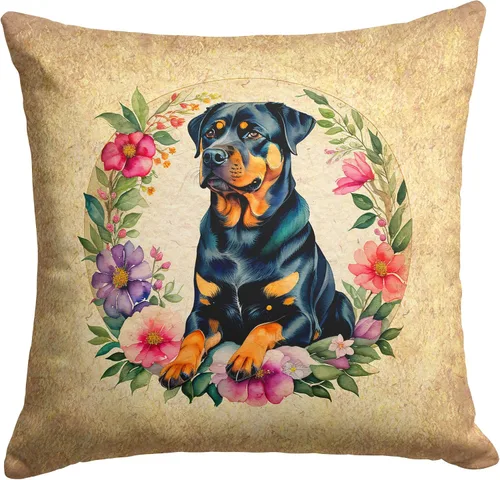Miniatura 206 de Caroline's Treasures DAC2072PW1414 Affenpinscher and Flowers - Almohada decorativa de tela, lavable a máquina, para interiores y exteriores