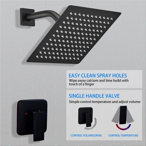Miniatura 4 de Grifo de Ducha Negro GGStudy Kit de Acabado de Ducha de Una Sola Función con Válvula de Instalación Empotrada Conjunto de Ducha Sistema de Grifo