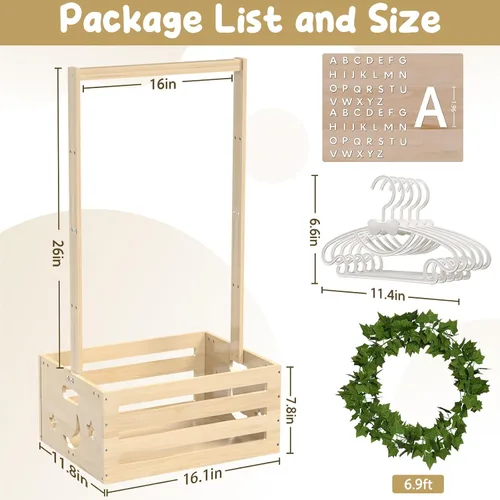 Miniatura 3 de Cesta grande de regalos para baby shower, caja de madera, colgadores de letras de madera personalizadas para bebé recién nacido niña niño, regalos