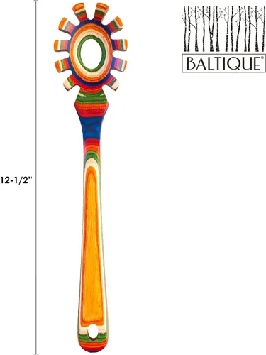 Miniatura 6 de Baltique Marrakesh Collection - Cuchara de madera para espagueti, servidor de pasta de 12.5 pulgadas con dientes, utensilio colorido de madera