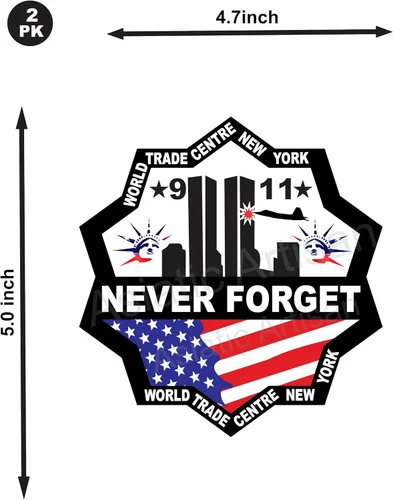 Miniatura 2 de PK 2 Asiatic Artisan - 9/11 Never Forget 9-11 - Adhesivo de vinilo conmemorativo para autos, camiones, camionetas, paredes, laptop, taza, botella