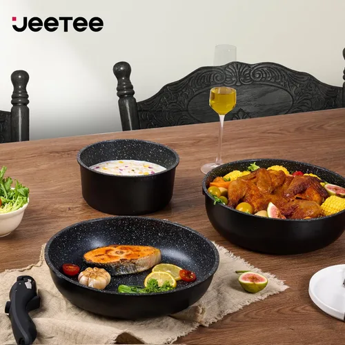 Miniatura 7 de JEETEE Juego de 25 piezas de ollas y sartenes antiadherentes, juego de utensilios de cocina con mango desmontable, cocina de inducción y camping