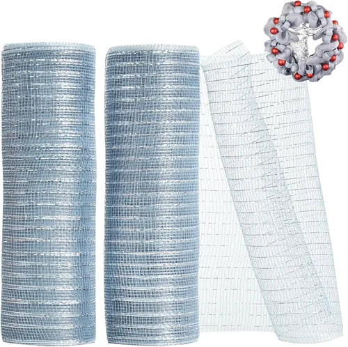 Miniatura 13 de TONIFUL 2 rollos de cinta de malla decorativa blanca de 10 pulgadas, malla de tela con papel de aluminio para suministros de corona de malla, corona