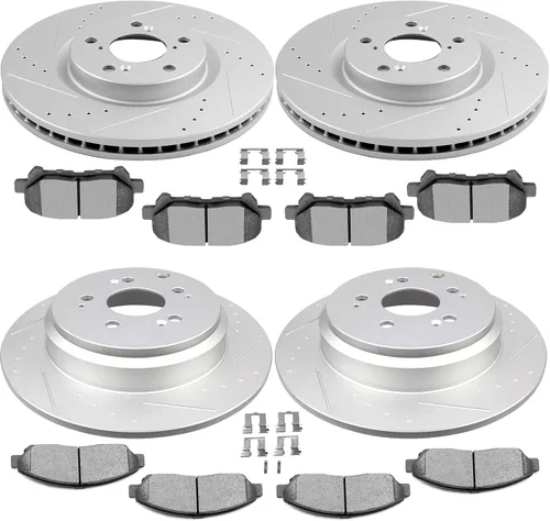 SCITOO Rotores de disco D/S delanteros de 12.99 pulgadas y traseros de 13.14 pulgadas + pastillas de freno de cerámica de repuesto para Acura MDX