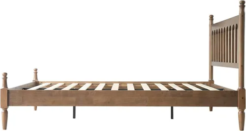 Miniatura 4 de Marco de cama de plataforma de madera maciza tamaño King con cabecero y pie de cama, base de 12 listones resistentes, patas de metal, no necesita