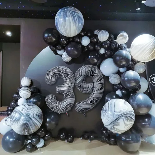 Miniatura 6 de Globos gigantes de papel de aluminio de mármol negro de 40 pulgadas, globos gigantes de helio del número 13 o 31 para decoraciones de cumpleaños