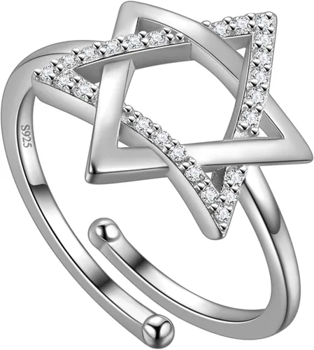 Miniatura 41 de Jewmon Anillo de plata de ley con estrella de David para mujer – Anillo ajustable Magen David – Amuleto Wicca – Regalos judíos