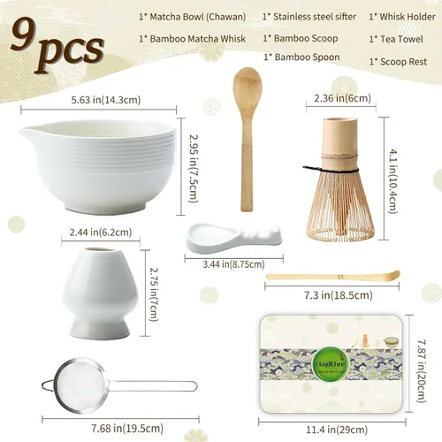 Miniatura 6 de Clay&Fire Juego de batidor de matcha, juego de matcha de cerámica, cuenco de matcha con asa y batidor, juego de té matcha de 9 piezas para amantes