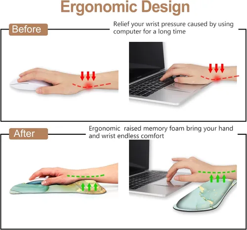 Miniatura 4 de ArtSo Reposamuñecas para teclado + alfombrilla para mouse con soporte para reposamuñecas ergonómico + juego de posavasos 3 en 1, base Mármol azul