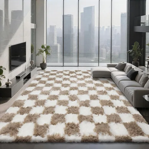 Miniatura 44 de Alfombra peluda para dormitorio, sala de estar, 2 x 6 pies, antideslizante, esponjosa, suave, alfombra lanuda beige y blanca para sala de estar