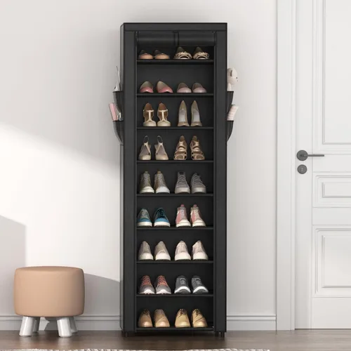 Miniatura 2 de VILICK - Zapatero con cubierta, organizador de zapatos estrecho con 4 bolsillos laterales, estante alto de 10 niveles, almacenamiento para 18-22